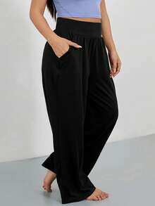 1pc All-Match Versatile Plus Size Women's Casual Wide Leg Pants For Daily Fitness Training And Commuting, No Belt Loop - Black - View 1