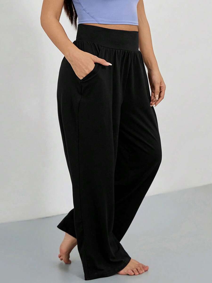 1pc All-Match Versatile Plus Size Women's Casual Wide Leg Pants For Daily Fitness Training And Commuting, No Belt Loop - Black - View 1