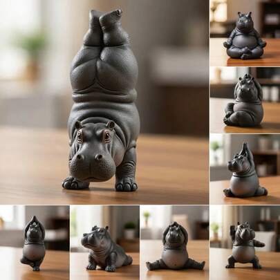 1pc Clumsy Yoga Master Hippopotamus Statue, 8 Classic Poses, Adds Serenity And Playfulness To Your Space, Great Gift For Yoga Enthusiasts (Random Delivery)