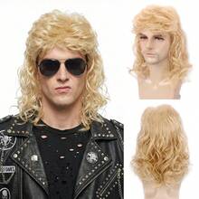 Men's Wigs 70s 80s Rock Wig Brown Wavy Curly Blonde Mullet Wigs Punk Rocker Style For Men Halloween Costume Theme Party Wig - Multicolor - View 12