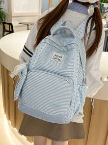 Japanese Style Lace & Striped Backpack, Large Capacity Casual Backpack For High School Students - A - View 6