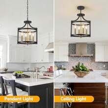 Lámpara de techo de color  y níquel para lámpara de comedor 4 luces semi empotradas convertible moderna colgante para entrada vestíbulo cocina a y recámara-003 - Negro y dorado - Ver 4