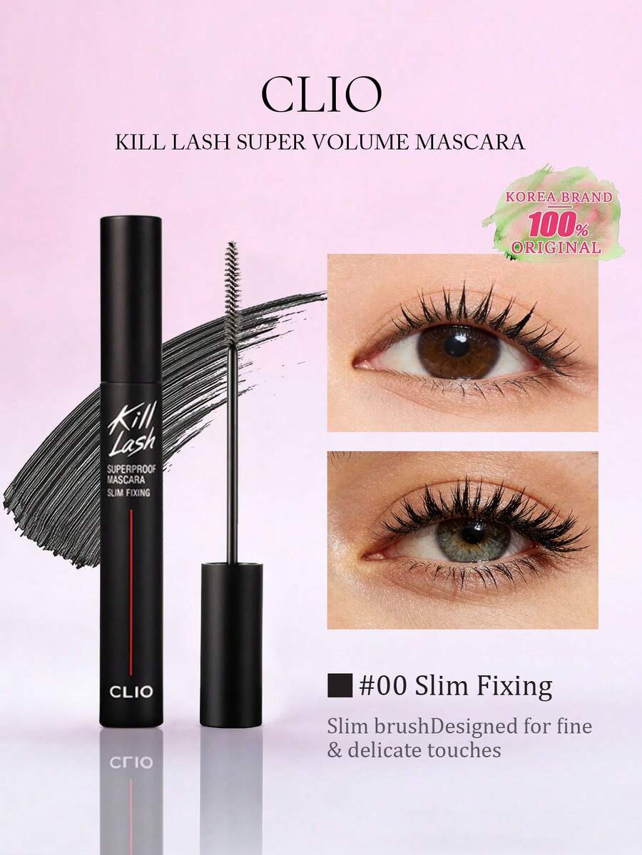 Clio Kill Lash Vattentät Mascara, Böjande och Volumgivande Formula, Vattentät och Kladdfri, Långvarig Ögonmakeup, Fransborste
