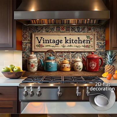 1pc Retro Kitchen Wallpaper - Self-Adhesive PVC Wall Sticker With Retro Kettle, Jar, And Teapot Design - Easy To Peel And Stick, No Residue - Matte Surface For Kitchens, Dining Rooms, And Cafes - Retro Home Decor - Suitable For Modern Farmhouses, Medieval Styles, Industrial Decor, Kitchen Wall Decoration, Nostalgic Designs, Premium Vinyl, Decorative Wall Art, Interior Designers, 2D Flats, Kitchen Backing Tile Self-Adhesive, Backing