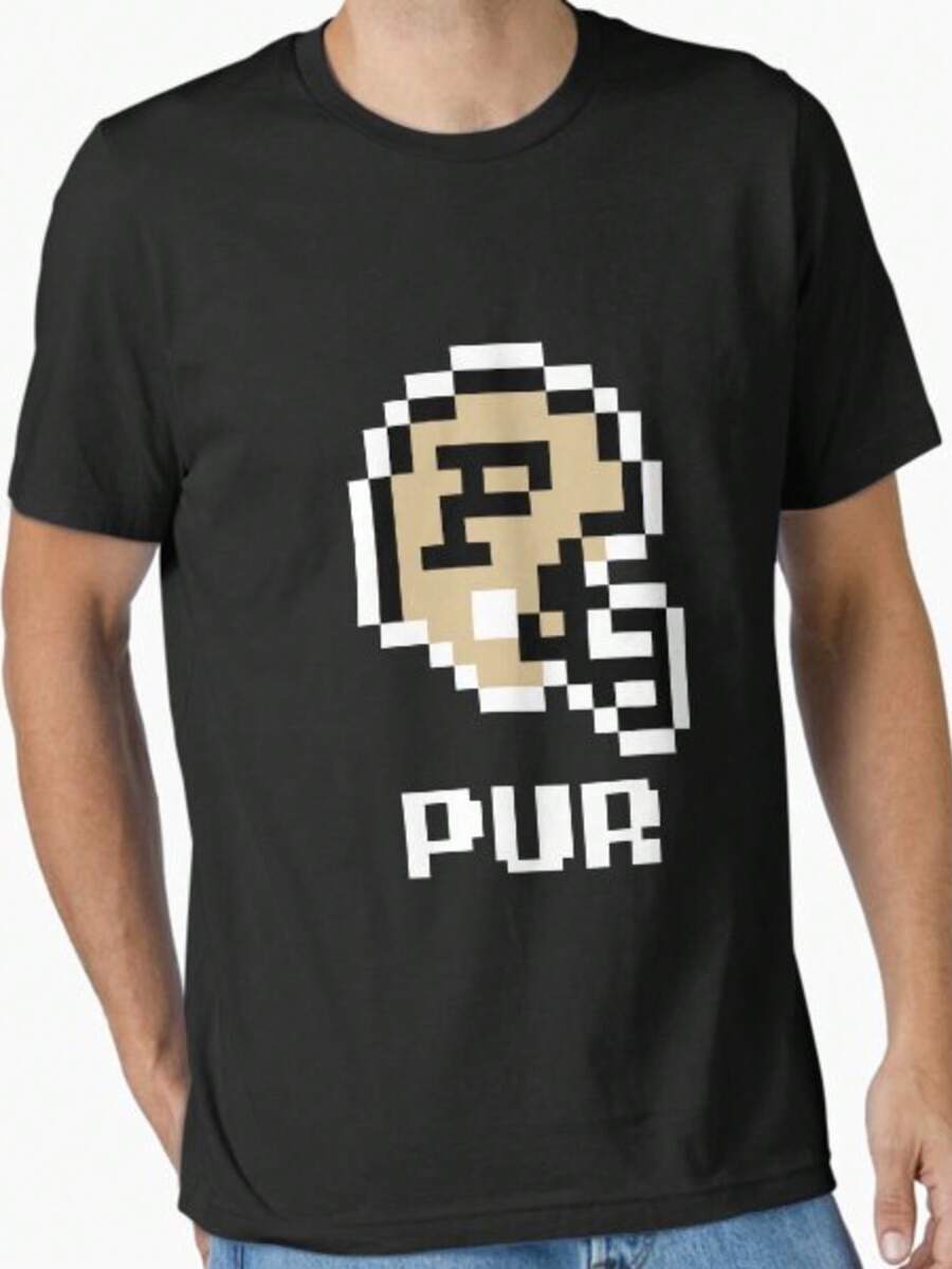 Purdue University Boilermakers (Tecmo SuperBowl Football Helmet) Essential T-Shirt.Jpg - 黑色 - 查看 1