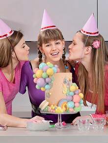 32pcs Colorful Ball Cake Toppers, Suitable For Decorating Birthday Party And Wedding Cupcakes And Cakes, Includes Pink, Yellow, Blue, Purple And Green Pearl-Like Spheres - Multicolor - View 11