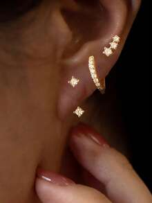 6pcs Copper Geometric Hoop Earrings Set For Women, Daily Wear And Gift - Yellow Gold - View 13