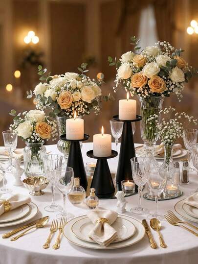 1件/1套黑色金属烛台/烛架/烛台。现代奢华锥形烛台，适用于餐桌烛光晚餐、家居现代装饰、餐桌咖啡桌客厅桌面装饰、婚礼装饰、生日和毕业礼物。