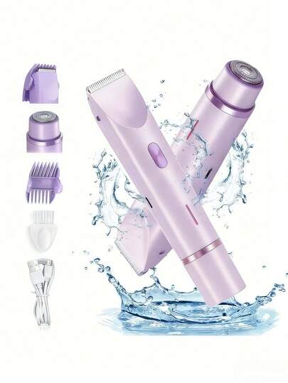 MORE BEAUTY Women's Two-in-One Dry-Wet Dual-Function Electric Body Hair Trimmer Facial Hair Removal Device Wireless Waterproof Bikini Shaving Knife Hair Trimmer Facial Lip Chin Underarm Armpit Leg Hair, Electric Hair Trimmer, Female Rechargeable Shaving Knife, Suitable for Women - Double-head bikini trimmer, dry-wet dual-use, wireless charging type painless bikini, eyebrows, underarm and facial hair removal device - Soft beige, painless, portable, USB charging, lithium battery, ergonomic design, hair removal device | Modern Hair Removal | Rechargeable Hair Trimmer, Hair Removal Device (Purple)