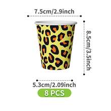 黄色豹纹一次性餐盘、餐巾纸、杯子套装，派对用品，可供8位客人使用，一次性纸盘，派对餐具，适合生日、婚礼、主题派对、家庭野餐等场合。 - 彩色 - 查看 10