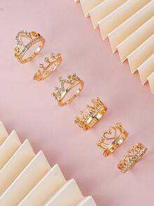 6 chiếc Rhinestone Vương miện & Vòng trang trí trái tim - Vàng - Xem 2