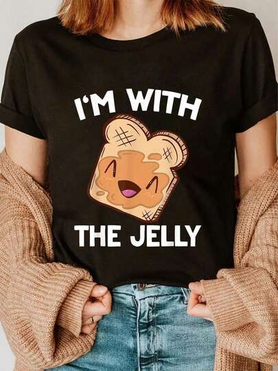 100% Cotton Peanut Butter & Jelly Matching His & Hers Couples T-Shirt Women's Vintage Relaxed Fit Tee Premium Soft Tops Printing Round Neck Fashion Shirts