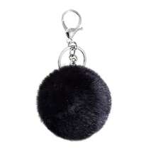 Cityelf Cute Faux Rabbit Fur Ball Pom Pom Keychain Car Key Ring Handbag Tote Bag Pendant Purse Charm - Hitam - View 1