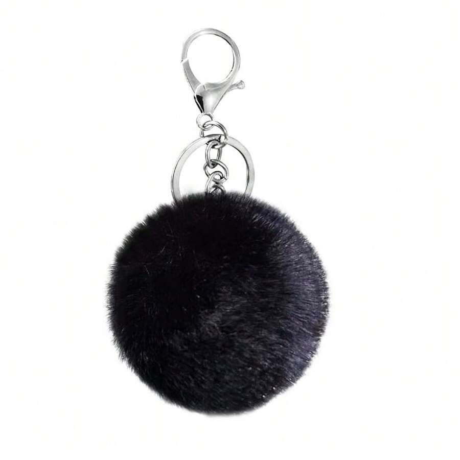 Cityelf Cute Faux Rabbit Fur Ball Pom Pom Keychain Car Key Ring Handbag Tote Bag Pendant Purse Charm - Hitam - View 1
