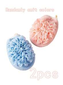 2pcs Bath Pouf Sponge 2-In-1 Exfoliating Mesh Sponge Loofah With Elastic Strap For Women & Men Bathroom - Multicolor - View 10