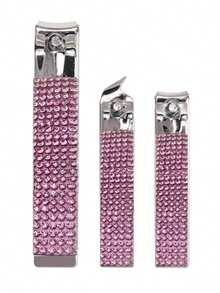 3pcs/Set Rhinestone Stainless Steel Nail Clipper Set, Stainless Steel Nail Cutter Nail Clippers, Pink & White Rhinestone Handle, Anti-Splash, Home & Travel Manicure Tool - Multicolor - View 7