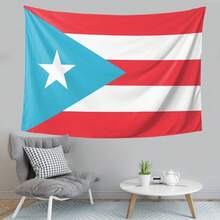 1pc Puerto Rico Flag 1895-1952 Tapestry With Vibrant Color & Exquisite Design Peach Beige Fabric Detail, Machine-Washable Polyester Fabric, With Durable, Soft, Wrinkle-Resistant, Easy-Hang, No Electricity Needed, Decorative Functions, Patriotic Puerto Rican Style, Tapestry Wall Hanging, Suitable For Living Rooms, Bedrooms, Dorms, Holiday Gifts - 多色 - 查看 1