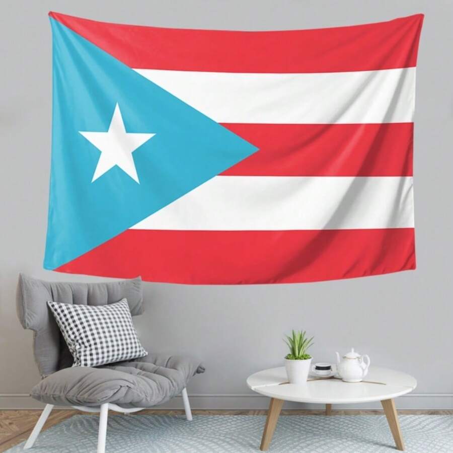 1pc Puerto Rico Flag 1895-1952 Tapestry With Vibrant Color & Exquisite Design Peach Beige Fabric Detail, Machine-Washable Polyester Fabric, With Durable, Soft, Wrinkle-Resistant, Easy-Hang, No Electricity Needed, Decorative Functions, Patriotic Puerto Rican Style, Tapestry Wall Hanging, Suitable For Living Rooms, Bedrooms, Dorms, Holiday Gifts - 多色 - 查看 1