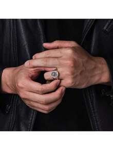 Vintage Style Carved Prayer Text Ring, Men's Platinum Plated Punk Biker Ring - Silver - View 5