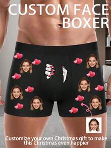 1pc Customized Cartoon Portrait Men's Black Briefs, Romantic Elements, Breathable Comfort, Personalized Style Boxer Briefs, Suitable For Daily Wear Or Valentine's Day, An Excellent Gift For Boyfriend - Multicolor - View 9
