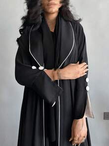 Abaya Cardigan Robe, Elegant Long Robe, European & Dubai Style - Black - View 5