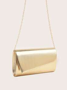 1 Piece Fashion  Women's Evening Bag, Exquisite Flap PU Leather Party Clutch Bag, Crossbody Shoulder Bag With Metal Chain, Suitable For Women's Party, Wedding, Dinner, Banquet Evening Bag, Suitable For Party Girls, Women, For Women, Very Suitable For Party, Wedding, Dance, Dinner/Banquet, Best Gift For Women - 金色 - 查看 2