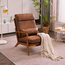 sillones para recamaraKarl Home Accent - Silla moderna de mediados de sio con almohada de tela bronceadora tapizada con marco de madera maciza y cojín suave para sala de estar recámara balcón café - marrón - Ver 8