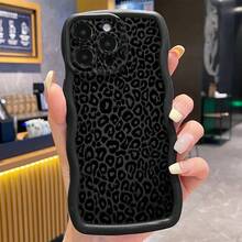 1pc Black Leopard Print Shockproof Wavy Phone Case, UV Printed For IPhone/Galaxy/Infinix/Redmi/OPPO/VIVO/MOTO/Realme - Black - View 1