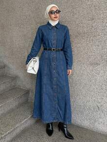 Livesso Women's Denim Washed Ripped Long Sleeve Single-Breasted Jacket And Mini Skirt Casual Suit - Dark Wash - View 4