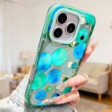 抽象のななサークルの電話ケース モダンスタイル いフォン 17/17pro/17promax/17Air/Iphone16/16pro/16plus/16promax/15/15promax/15pro/11/12/13/14promax/12mini/13mini/11pro/11promax/12pro/12promax/13pro/13promax/14pro/14promaxに対応 アート的なゴールドとブルーの球のギフト 現代のなデザイン 友達へのプレゼント ミニマリストのサークル ユニークのギフト 愛する人へ - 半透明の緑 - チェックする 5