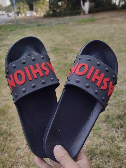 1 Pair Men's Letter Print EVA (Ethylene-Vinyl Acetate Copolymer) Outdoor Slippers, Non-Slip Wear-Resistant Sole, Beach & Holiday, Spring/Summer