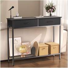Credenza Recibidor con 2 Cajones de Tela y Estantes Dobles, Mesa Consola Moderna para Sala, Entrada y Pasillo, Color Gris Carbón - Gris Carbón - Ver 1
