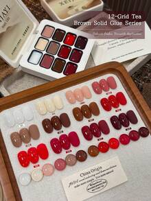 12 colores Patrón de manchas de pegamento Lata de esmalte de uñas semi-sólido de alta saturación popular para uso especial en salón de uñas - Multicolor - Ver 6