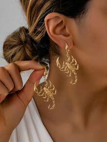 一对朋克风合金蝎子动物元素耳环，适合女士派对或日常朋克装扮（不含礼盒） - 金黃色 - 查看 2