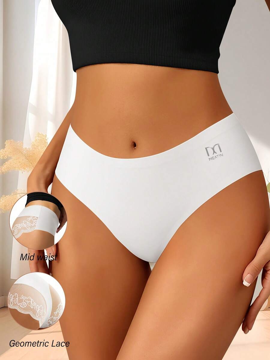 1件装女士蕾丝设计性感透气舒适弹力内裤，理想的圣诞礼物 - 白色 - 查看 1