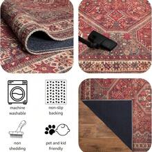 1PC Traditional Persian Design Pattern Christmas Rug 5x7 Washable Area Rugs For Living Room Bedroom, Velvet Material Low-Pile Carpet Suitable For Indoor Outdoor High Traffic Areas,  Vintage Farmhouse Style , Home Decor Gift, Holiday Print Mat - 1PC - 查看 11