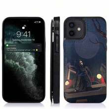 Estuche para teléfono con escena nocturna de aventura fantasmal compatible con teléfonos   17  16 Pro Max  15 Pro Max  13 y  12 Cuenta con un diseño a prueba de golpes, arte vibrante, cuero PU duradero y es impermeable, a prueba de caídas y resistente a los arañazos. Es un regalo divertido para amigos de fiestas de Halloween y amantes de las películas de terror. - Negro - Ver 4