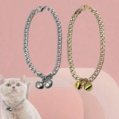 1pc Cat And Dog Bell Collar Cat Collar Adjustable Cat And Dog Decorative Necklaces Size Dog Cat Halter Neck Accessories Kids, This Exquisite Cat And Dog Bell Collar Is Made Of Soft Materials To Ensure Comfortable Wearing. The Collar Is Inlaid With Small And Exquisite Bells, Making A Crisp And Pleasant Sound, Adding To The Cuteness Of A Pet.