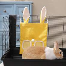 1 pièce Sac distributeur de pour lapin, sac de stockage de en forme d'oreille à suspendre, convient aux lapins, hamsters et autres petits animaux de compagnie, peut être accroché à l'intérieur de la cage - Jaune citron - Voir 3