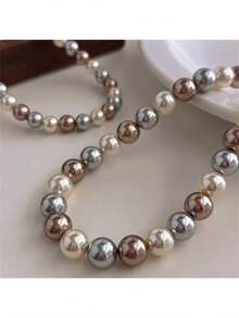 1pc Elegant Freshwater Pearl Necklace - Mixed Candy Color Luxury Women's Clavicle Chain Suitable For Daily Wear And Gifting - Grey - 查看 2