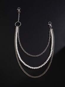 1件复古朋克摇滚风多层仿珍珠串珠几何十字链吊坠腰链，个性化设计，休闲简约，街头风，男女皆宜的时尚金属裤链礼物 - 褲鏈 - 查看 6