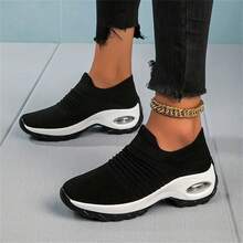 Women Wedge Sneakers - Black and White - View 4