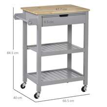 Kitchen Trolley With Rubberwood Worktop - Utility Cart On Wheels, Towel Rack, Shelves & Drawer, Grey - Default - View 2
