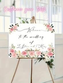 Cartel de bienvenida personalizable | Adecuado para eventos de boda, recepciones y ocasiones especiales - Autoportante, rectangular, en inglés, diseño plano - Multicolor - Ver 5