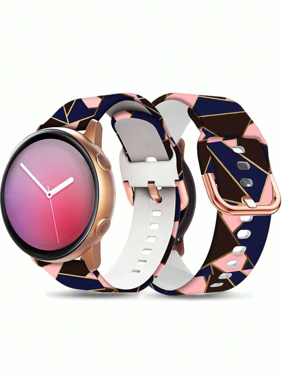 1条男女通用彩色印花硅胶表带，20毫米，兼容三星Galaxy Watch4 44毫米/40毫米、5 Pro、Active 2、Gear S3、GTS/2/2e/GTS2 Mini/GTR 42毫米/47毫米/GTR2/2e/Stratos 2/3，表带替换配件（图案随机）
