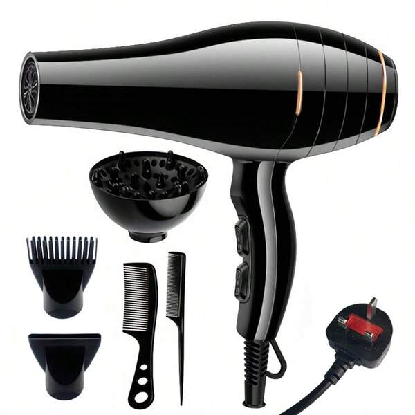 Professional Hair Dryer With Diffuser - Powerful & Fast Hair Dryer, AC Motor Heating, Cold & Hot Air Constant Temperature, Gentle On Hair, Comes With Diffuser And Concentrator Nozzle