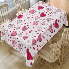 1pc Heart-Shaped Polka Dot Rectangular Tablecloth Design, Elegant Choice For Dining Table, Adds Graceful Charm To Long Tables | Neat Draping Edges - Red and White - View 3