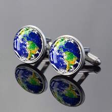 1 pereche butoni cu model Cosmic Planet pentru bărbați, stil simplu, din aliaj de sticlă, butoni clasici, accesorii de ținută formală, perfecți pentru nuntă, cină de afaceri și cadouri - Argint - Vizualizare 6