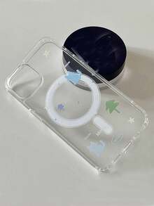 1pc Transparent Magnetic Adsorption Phone Case With Tree & Cat Design + Magnetic PU Leather Card Holder, Shockproof Phone Protective Cover Compatible With IPhone 11/12/13/14/15/16/17/Pro Max - Clear - View 3