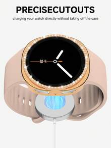 手錶錶帶 + 手錶錶殼套組，相容於 Galaxy Watch 8 40mm 與 44mm。柔軟舒適休閒運動矽膠錶帶，防震耐刮亮面水鑽錶殼。易於佩戴，觸控靈敏。適合女性智慧手錶錶帶與錶殼。 - 奶茶色錶帶配鑲鑽殼 - 查看 4